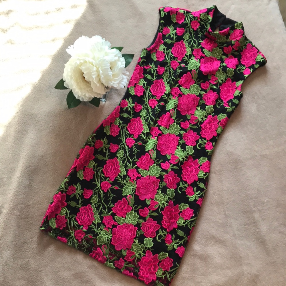 Floral crochet mini dress